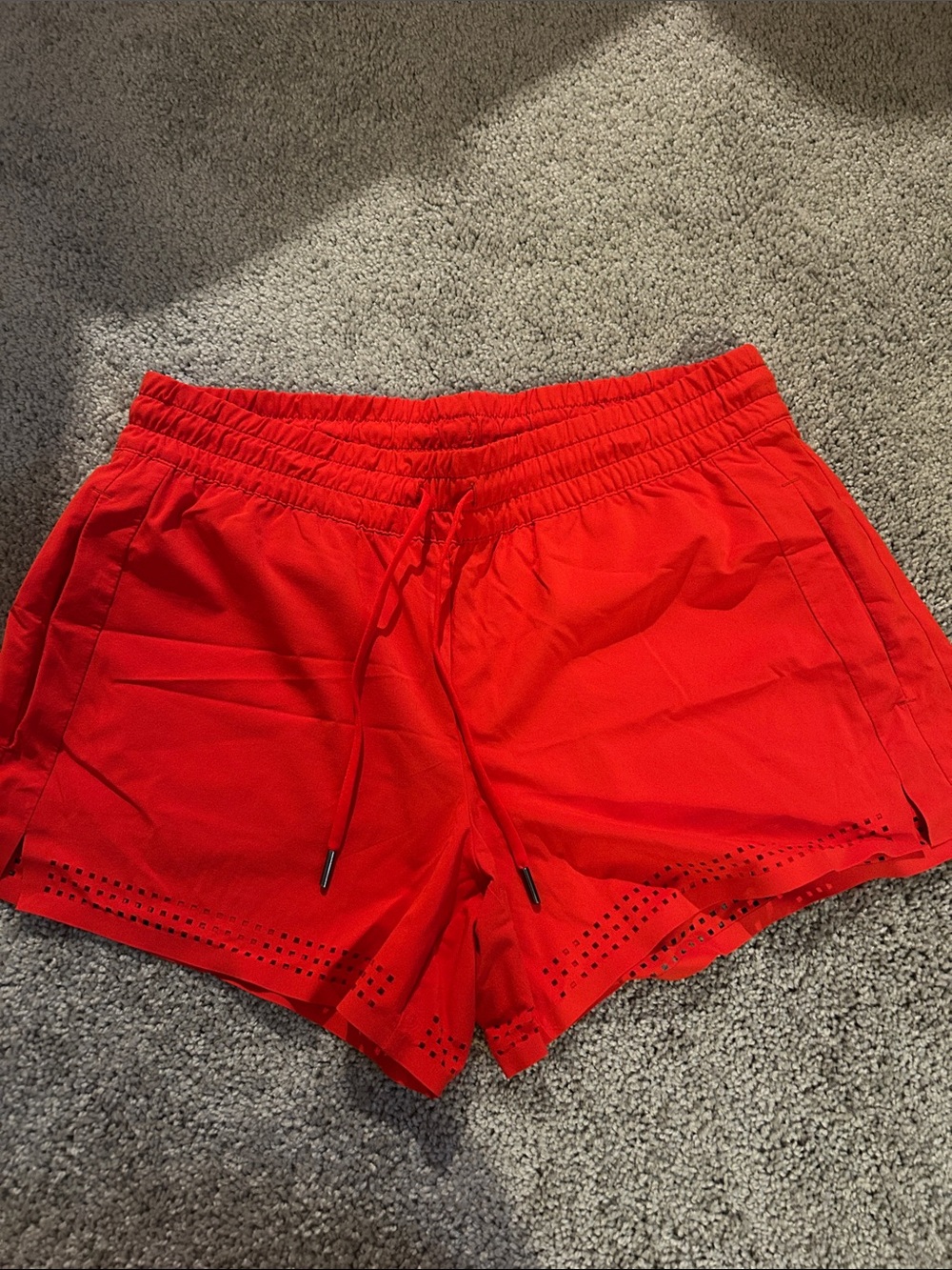 Athleta Bright Red Laser-Cut Athletic Shorts